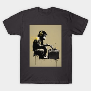 Handsome Illustration of BANKSY DJ Monkey Thinker T-Shirt